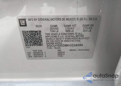 2019 Chevrolet Silverado 1500 Rst from USA, damaged, VIN 3GCUYEED8KG116595